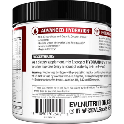 Evlution Nutrition HYDRAMINO Complete Hydration Multiplier – Alle 6 Elektrolyte, Vitamin C & B, Aminosäuren, Kokoswasser, Fruchtpunsch, 30 Portionen
