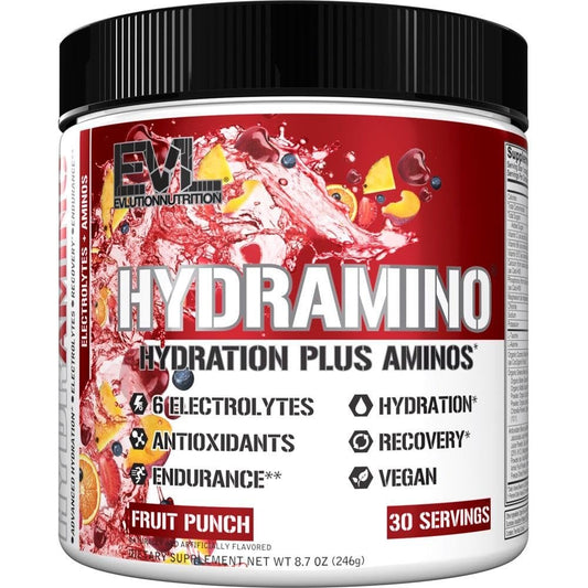 Evlution Nutrition HYDRAMINO Complete Hydration Multiplier – Alle 6 Elektrolyte, Vitamin C & B, Aminosäuren, Kokoswasser, Fruchtpunsch, 30 Portionen