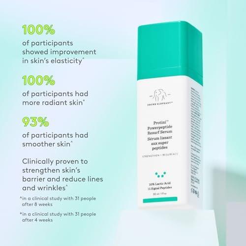 Drunk Elephant Protini Powerpeptide Resurf Serum – 30 ml – Peeling-Serum mit Milchsäure AHA – Klinische Hautpflege – Tierversuchsfrei – Ohne ätherische Öle, Silikone und Duftstoffe