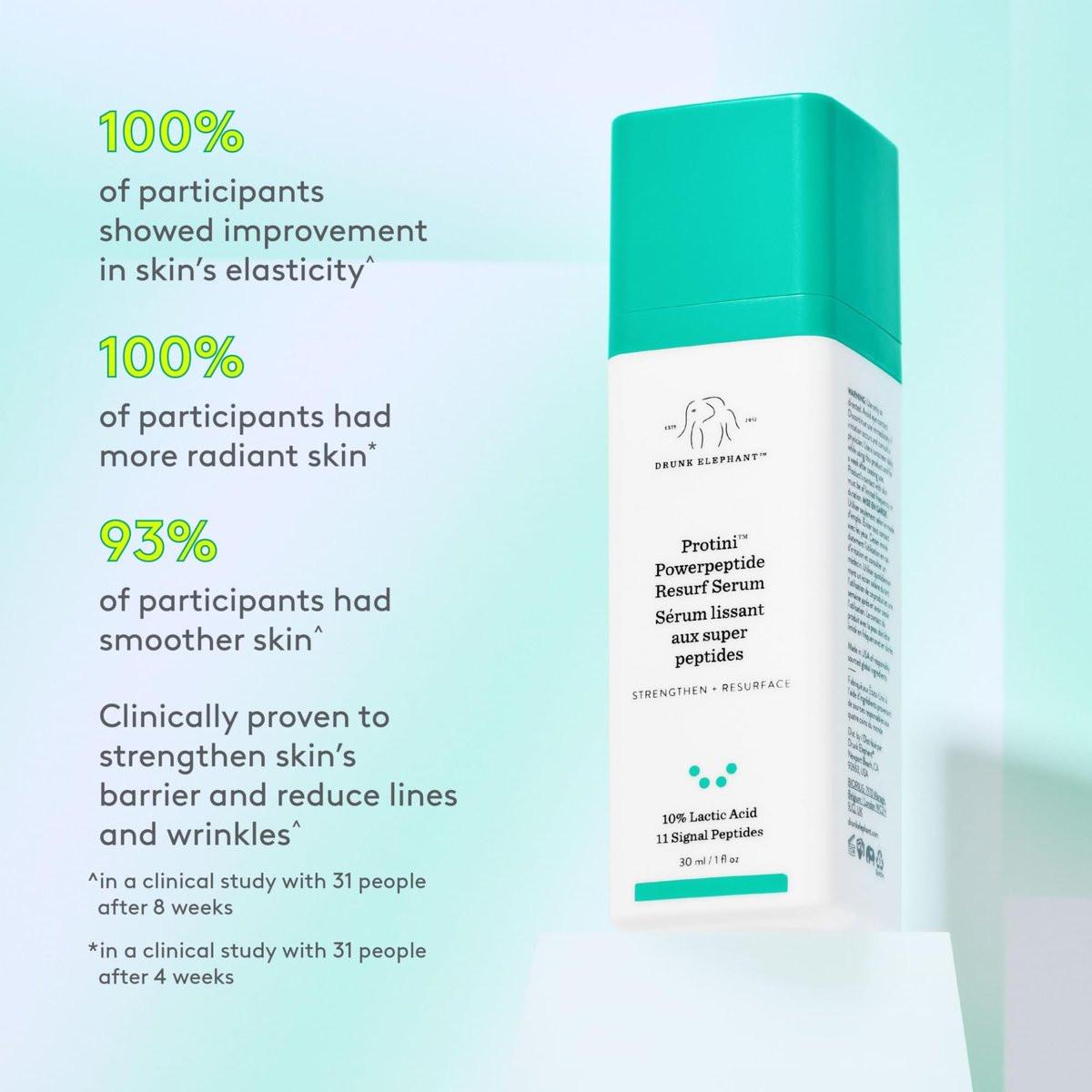 Drunk Elephant Protini Powerpeptide Resurf Serum – 30 ml – Peeling-Serum mit Milchsäure AHA – Klinische Hautpflege – Tierversuchsfrei – Ohne ätherische Öle, Silikone und Duftstoffe