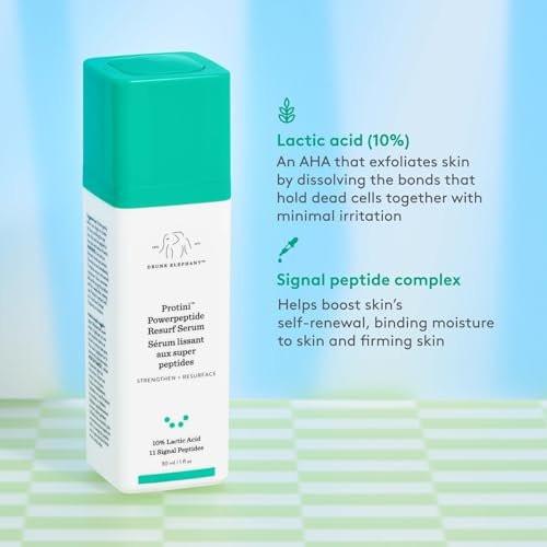 Drunk Elephant Protini Powerpeptide Resurf Serum – 30 ml – Peeling-Serum mit Milchsäure AHA – Klinische Hautpflege – Tierversuchsfrei – Ohne ätherische Öle, Silikone und Duftstoffe