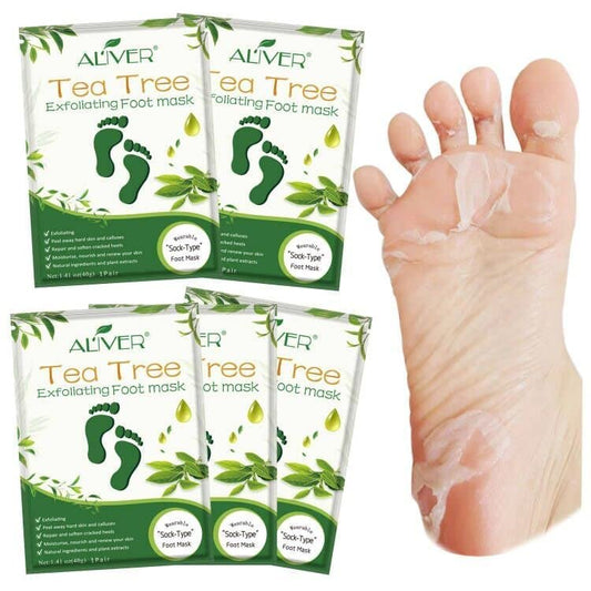 Fuß-Peeling-Maske – 5er Pack, Peeling-Fußpflegemaske für weiche Babyfüße, entfernt abgestorbene Haut, Hornhaut, rissige und raue Füße (Teebaum)