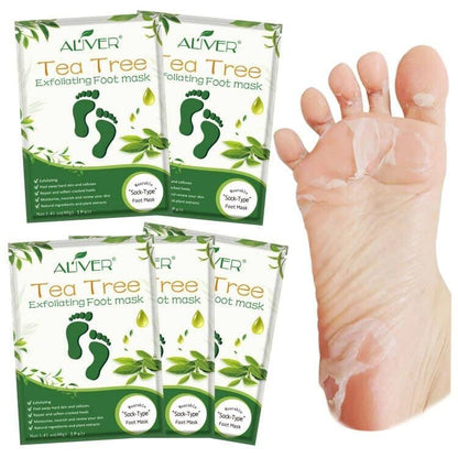 Fuß-Peeling-Maske – 5er Pack, Peeling-Fußpflegemaske für weiche Babyfüße, entfernt abgestorbene Haut, Hornhaut, rissige und raue Füße (Teebaum)