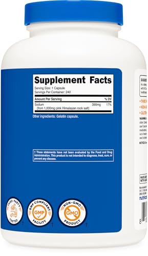 Nutricost Rosa Himalaya Salz Kapseln 1000mg, 390mg Natrium, 240 Kapseln - Non-GMO, Glutenfrei