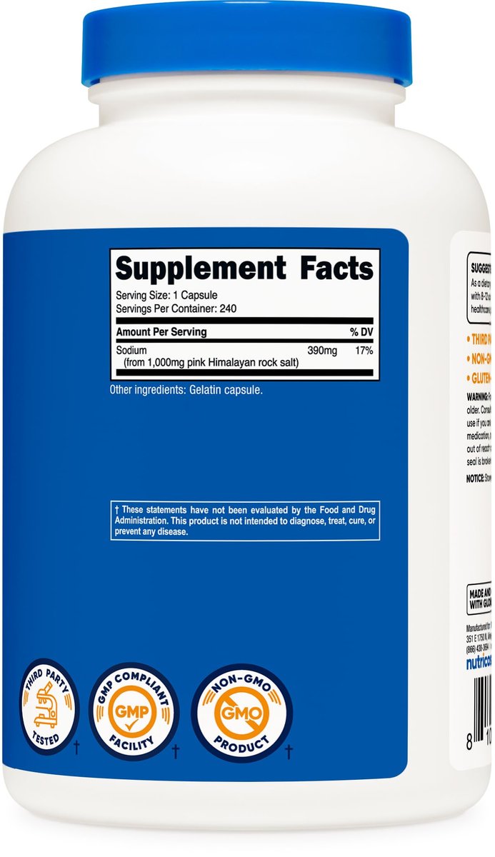 Nutricost Rosa Himalaya Salz Kapseln 1000mg, 390mg Natrium, 240 Kapseln - Non-GMO, Glutenfrei