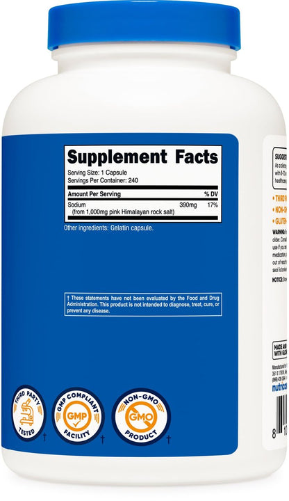 Nutricost Rosa Himalaya Salz Kapseln 1000mg, 390mg Natrium, 240 Kapseln - Non-GMO, Glutenfrei