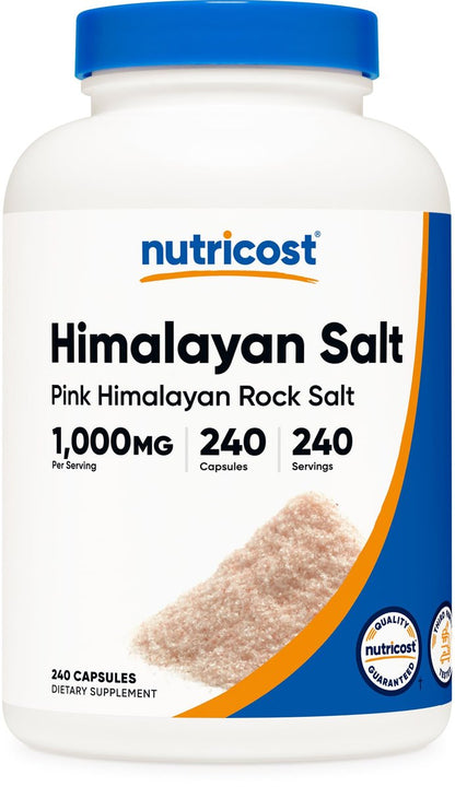 Nutricost Rosa Himalaya Salz Kapseln 1000mg, 390mg Natrium, 240 Kapseln - Non-GMO, Glutenfrei