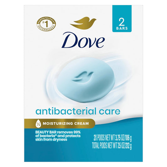 Dove Antibacterial Care Seife Beauty Bar 2er-Pack für saubere, gepflegte Haut – entfernt Bakterien, 3,75 oz