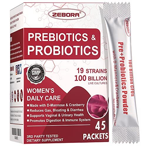 ZEBORA Probiotika für Frauen – 100 Milliarden KBE mit Präbiotika, D-Mannose & Cranberry für Verdauungs-, Immun- und weibliche UT-Gesundheit, Ultimative probiotische Frauenpflege, Soja- & Glutenfrei, 45 Portionsbeutel