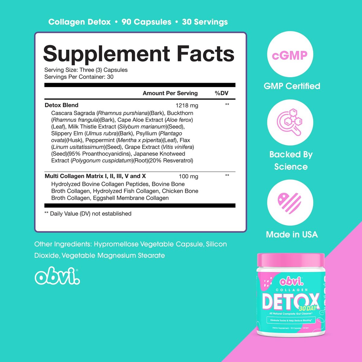 Obvi Detox Colon Cleanse Supplement | Fördert Verdauung und Darmgesundheit, Blähungslinderung, hilft bei der Entfernung von Giftstoffen | Immununterstützung mit Mariendistel, Flohsamenschalen, Sennesblättern | 90 Kapseln | 30 Portionen