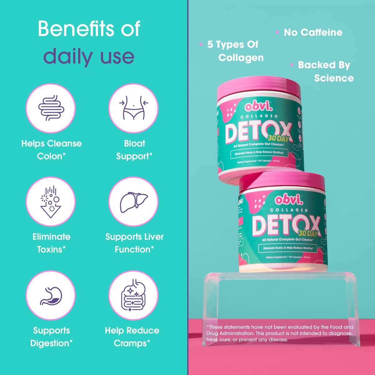 Obvi Detox Colon Cleanse Supplement | Fördert Verdauung und Darmgesundheit, Blähungslinderung, hilft bei der Entfernung von Giftstoffen | Immununterstützung mit Mariendistel, Flohsamenschalen, Sennesblättern | 90 Kapseln | 30 Portionen