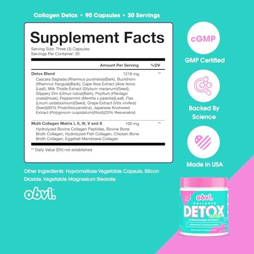 Obvi Detox Colon Cleanse Supplement | Fördert Verdauung und Darmgesundheit, Blähungslinderung, hilft bei der Entfernung von Giftstoffen | Immununterstützung mit Mariendistel, Flohsamenschalen, Sennesblättern | 90 Kapseln | 30 Portionen