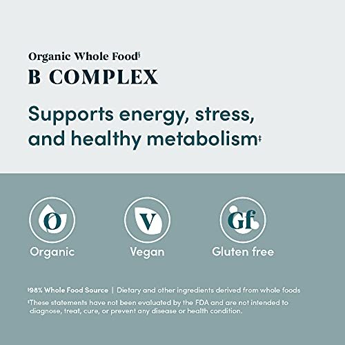 Amazon Elements Organic Whole Food B-Komplex – 98 % Vollwertkostquelle, Nahrungsergänzungsmittel mit Vitaminen aus Vollwertkost, 60 Tabletten