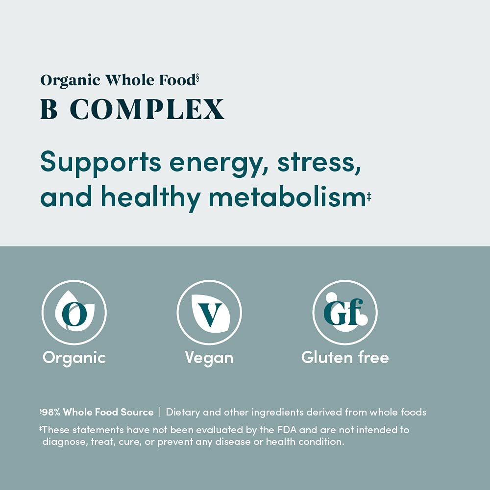 Amazon Elements Organic Whole Food B-Komplex – 98 % Vollwertkostquelle, Nahrungsergänzungsmittel mit Vitaminen aus Vollwertkost, 60 Tabletten