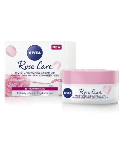 NIVEA 24h Tagescreme (50 ml) – Gesichtspflege mit Rosenwasser und Hyaluron, leichte Gel-Gesichtscreme für glatte, zarte Haut, feuchtigkeitsspendende Creme