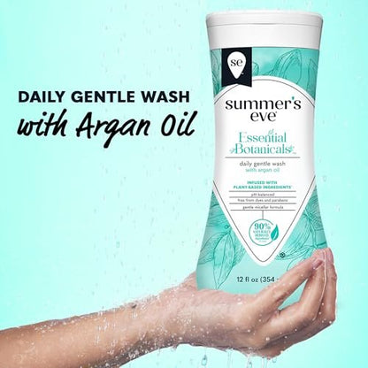 Summer's Eve Essential Botanicals All-Over Daily Feminine Wash mit Arganöl – Sanfte pH-ausgeglichene Körperwäsche für Frauen, entfernt vaginale Gerüche und erfrischt, 355 ml