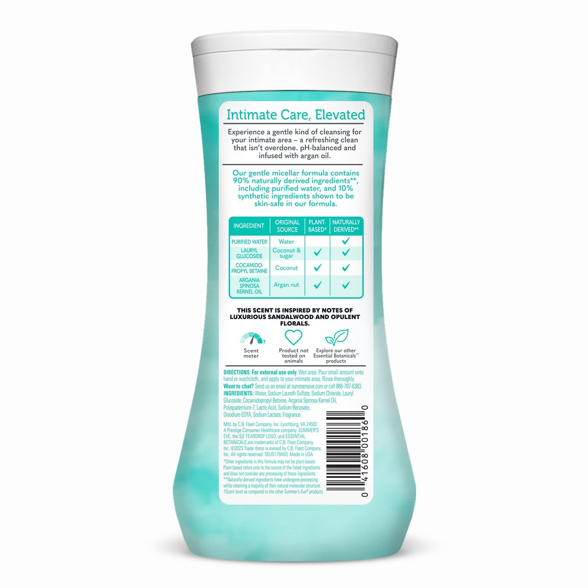 Summer's Eve Essential Botanicals All-Over Daily Feminine Wash mit Arganöl – Sanfte pH-ausgeglichene Körperwäsche für Frauen, entfernt vaginale Gerüche und erfrischt, 355 ml