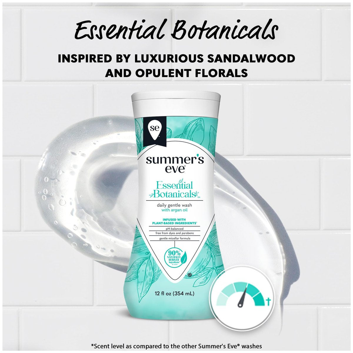 Summer's Eve Essential Botanicals All-Over Daily Feminine Wash mit Arganöl – Sanfte pH-ausgeglichene Körperwäsche für Frauen, entfernt vaginale Gerüche und erfrischt, 355 ml