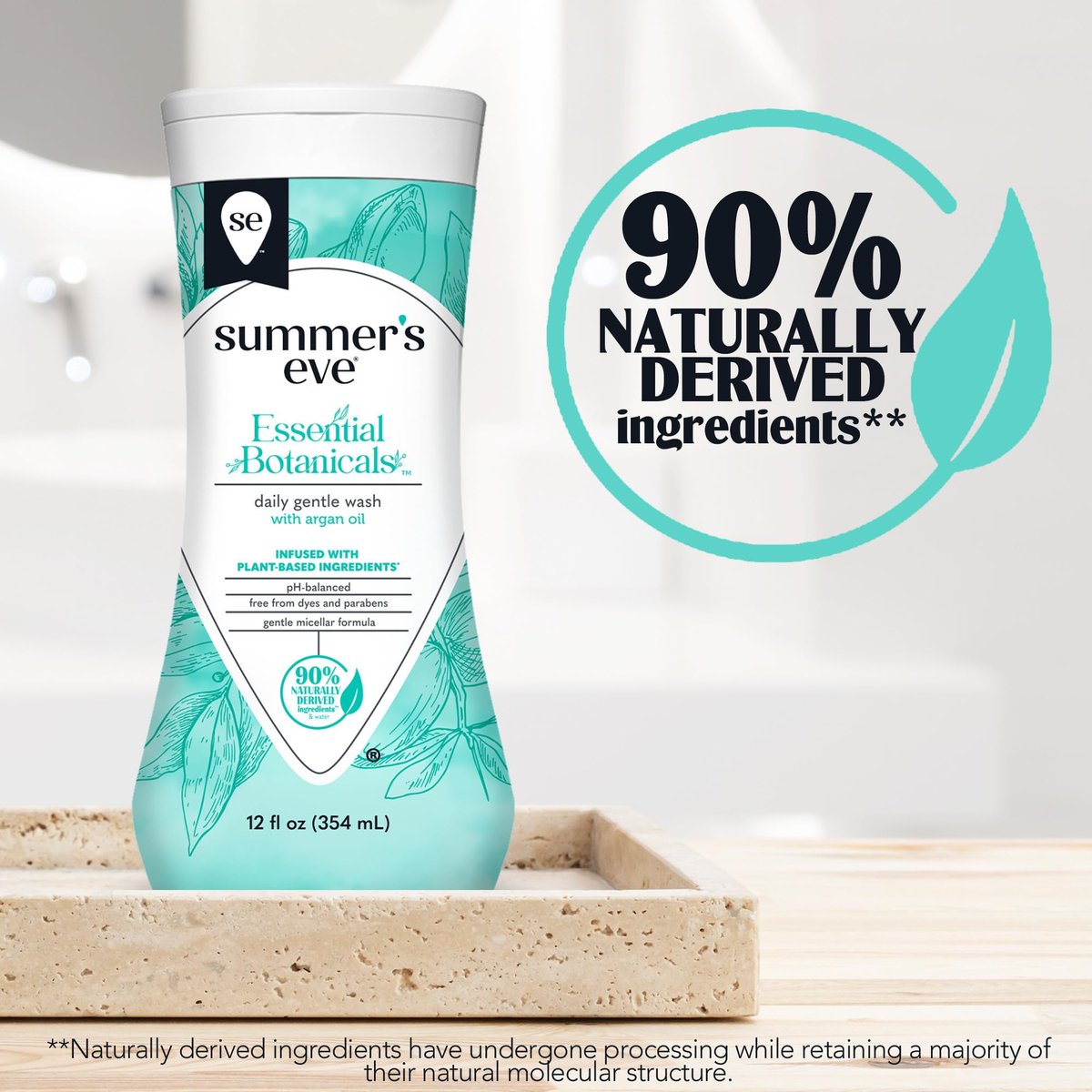 Summer's Eve Essential Botanicals All-Over Daily Feminine Wash mit Arganöl – Sanfte pH-ausgeglichene Körperwäsche für Frauen, entfernt vaginale Gerüche und erfrischt, 355 ml