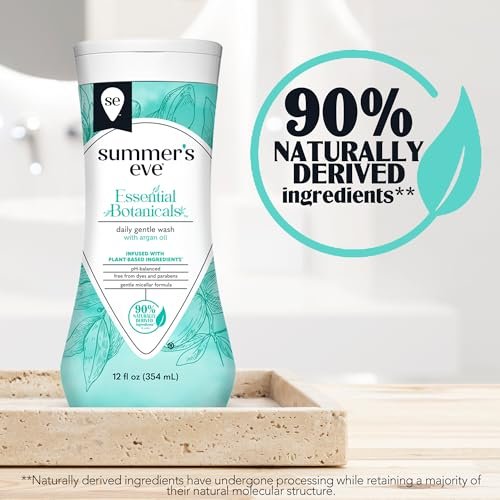 Summer's Eve Essential Botanicals All-Over Daily Feminine Wash mit Arganöl – Sanfte pH-ausgeglichene Körperwäsche für Frauen, entfernt vaginale Gerüche und erfrischt, 355 ml
