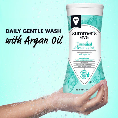 Summer's Eve Essential Botanicals All-Over Daily Feminine Wash mit Arganöl – Sanfte pH-ausgeglichene Körperwäsche für Frauen, entfernt vaginale Gerüche und erfrischt, 355 ml