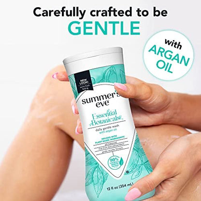 Summer's Eve Essential Botanicals All-Over Daily Feminine Wash mit Arganöl – Sanfte pH-ausgeglichene Körperwäsche für Frauen, entfernt vaginale Gerüche und erfrischt, 355 ml