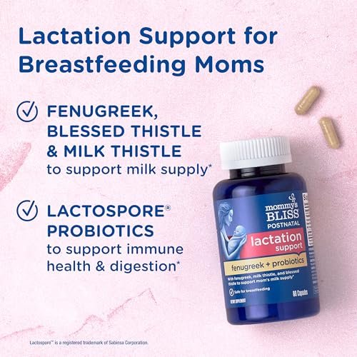 Mommy's Bliss Postnatales Stillunterstützungspräparat mit Probiotika: Fenchel, Bockshornklee, Mariendistel und Milchdistel für die Milchproduktion, postpartale Immununterstützung (60 Portionen)