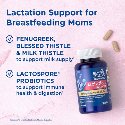 Mommy's Bliss Postnatales Stillunterstützungspräparat mit Probiotika: Fenchel, Bockshornklee, Mariendistel und Milchdistel für die Milchproduktion, postpartale Immununterstützung (60 Portionen)