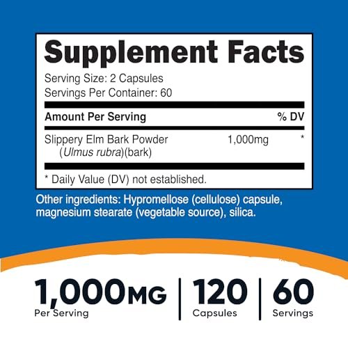 Nutricost Ulmenrinde Kapseln 1000mg pro Portion, 120 Kapseln - Non-GMO, Glutenfrei, Vegetarierfreundlich