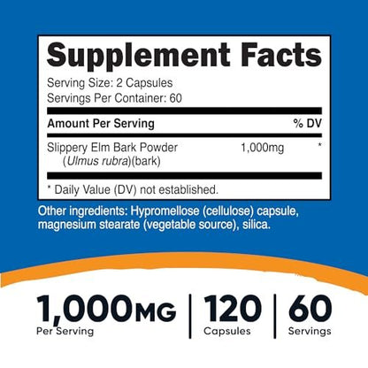 Nutricost Ulmenrinde Kapseln 1000mg pro Portion, 120 Kapseln - Non-GMO, Glutenfrei, Vegetarierfreundlich