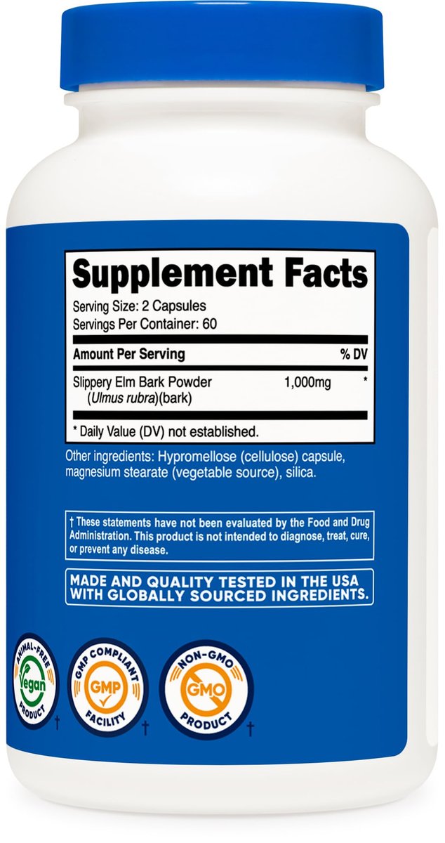 Nutricost Ulmenrinde Kapseln 1000mg pro Portion, 120 Kapseln - Non-GMO, Glutenfrei, Vegetarierfreundlich