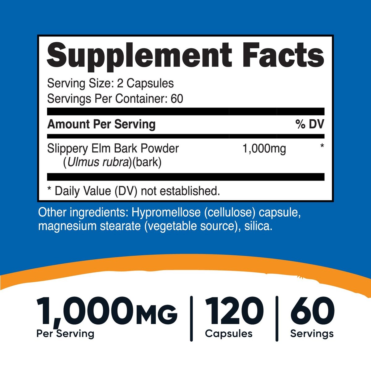 Nutricost Ulmenrinde Kapseln 1000mg pro Portion, 120 Kapseln - Non-GMO, Glutenfrei, Vegetarierfreundlich