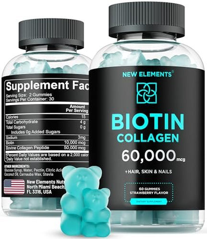 Biotin & Collagen Peptides Gummies – 50.000 mcg Kollagen + 10.000 mcg Biotin | Haar, Haut & Nägel Unterstützung für Männer & Frauen | Haarwachstum, strahlende Haut & starke Nägel | Nicht-GVO, kaubar, großartiger Geschmack