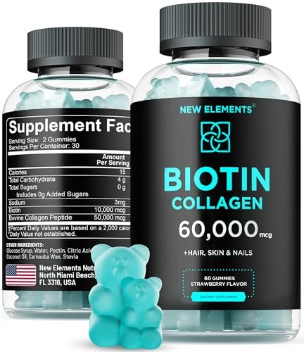 Biotin & Collagen Peptides Gummies – 50.000 mcg Kollagen + 10.000 mcg Biotin | Haar, Haut & Nägel Unterstützung für Männer & Frauen | Haarwachstum, strahlende Haut & starke Nägel | Nicht-GVO, kaubar, großartiger Geschmack