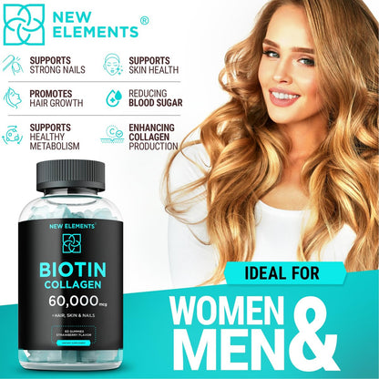 Biotin & Collagen Peptides Gummies – 50.000 mcg Kollagen + 10.000 mcg Biotin | Haar, Haut & Nägel Unterstützung für Männer & Frauen | Haarwachstum, strahlende Haut & starke Nägel | Nicht-GVO, kaubar, großartiger Geschmack