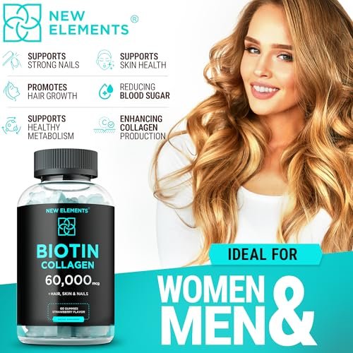 Biotin & Collagen Peptides Gummies – 50.000 mcg Kollagen + 10.000 mcg Biotin | Haar, Haut & Nägel Unterstützung für Männer & Frauen | Haarwachstum, strahlende Haut & starke Nägel | Nicht-GVO, kaubar, großartiger Geschmack