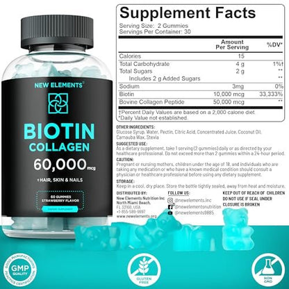 Biotin & Collagen Peptides Gummies – 50.000 mcg Kollagen + 10.000 mcg Biotin | Haar, Haut & Nägel Unterstützung für Männer & Frauen | Haarwachstum, strahlende Haut & starke Nägel | Nicht-GVO, kaubar, großartiger Geschmack
