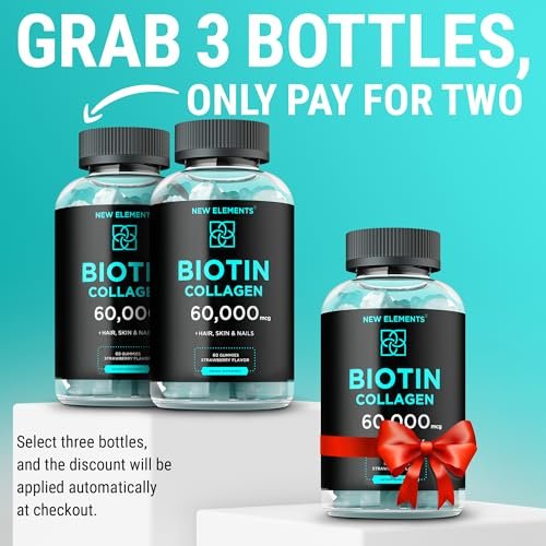 Biotin & Collagen Peptides Gummies – 50.000 mcg Kollagen + 10.000 mcg Biotin | Haar, Haut & Nägel Unterstützung für Männer & Frauen | Haarwachstum, strahlende Haut & starke Nägel | Nicht-GVO, kaubar, großartiger Geschmack