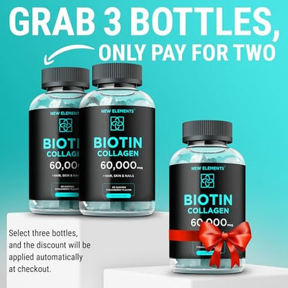 Biotin & Collagen Peptides Gummies – 50.000 mcg Kollagen + 10.000 mcg Biotin | Haar, Haut & Nägel Unterstützung für Männer & Frauen | Haarwachstum, strahlende Haut & starke Nägel | Nicht-GVO, kaubar, großartiger Geschmack