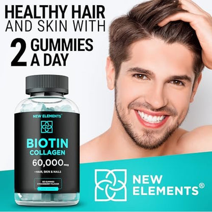 Biotin & Collagen Peptides Gummies – 50.000 mcg Kollagen + 10.000 mcg Biotin | Haar, Haut & Nägel Unterstützung für Männer & Frauen | Haarwachstum, strahlende Haut & starke Nägel | Nicht-GVO, kaubar, großartiger Geschmack