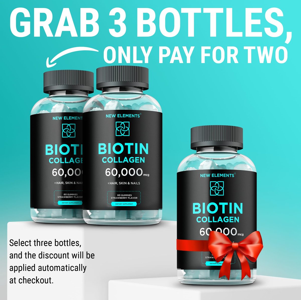 Biotin & Collagen Peptides Gummies – 50.000 mcg Kollagen + 10.000 mcg Biotin | Haar, Haut & Nägel Unterstützung für Männer & Frauen | Haarwachstum, strahlende Haut & starke Nägel | Nicht-GVO, kaubar, großartiger Geschmack