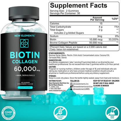 Biotin & Collagen Peptides Gummies – 50.000 mcg Kollagen + 10.000 mcg Biotin | Haar, Haut & Nägel Unterstützung für Männer & Frauen | Haarwachstum, strahlende Haut & starke Nägel | Nicht-GVO, kaubar, großartiger Geschmack