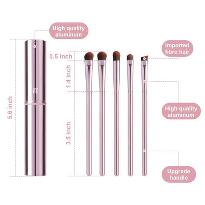 5-teiliges Augen-Make-up-Pinselset, tragbare Lidschattenpinsel, Eyeliner-Pinsel, abgewinkelter Augenbrauenpinsel, Lippenpinsel, kleiner Concealer-Pinsel mit Etui (pink)
