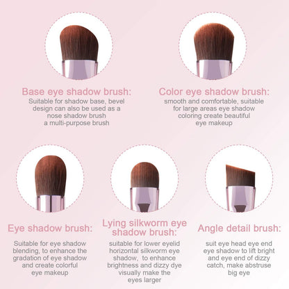 5-teiliges Augen-Make-up-Pinselset, tragbare Lidschattenpinsel, Eyeliner-Pinsel, abgewinkelter Augenbrauenpinsel, Lippenpinsel, kleiner Concealer-Pinsel mit Etui (pink)