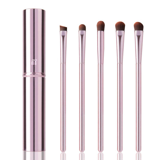 5-teiliges Augen-Make-up-Pinselset, tragbare Lidschattenpinsel, Eyeliner-Pinsel, abgewinkelter Augenbrauenpinsel, Lippenpinsel, kleiner Concealer-Pinsel mit Etui (pink)