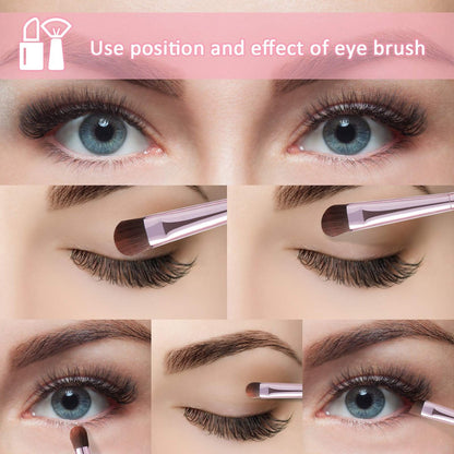 5-teiliges Augen-Make-up-Pinselset, tragbare Lidschattenpinsel, Eyeliner-Pinsel, abgewinkelter Augenbrauenpinsel, Lippenpinsel, kleiner Concealer-Pinsel mit Etui (pink)