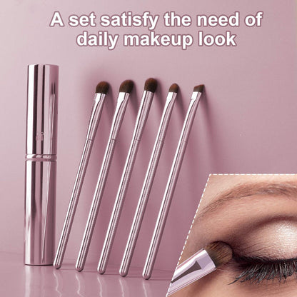 5-teiliges Augen-Make-up-Pinselset, tragbare Lidschattenpinsel, Eyeliner-Pinsel, abgewinkelter Augenbrauenpinsel, Lippenpinsel, kleiner Concealer-Pinsel mit Etui (pink)