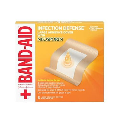 Band-Aid Marke Infektionsschutz Wundpflaster mit Neosporin Antibiotischer Salbe auf der Kompresse – Groß, 6 Stück, Steril