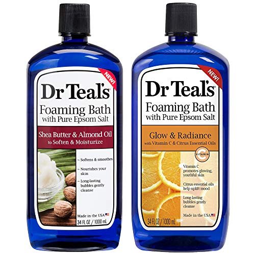 Dr Teal's Schaumbad Kombipack (68 fl oz Gesamtmenge), Feuchtigkeitsspendend mit Sheabutter und Mandelöl, sowie Glow & Strahlkraft mit Vitamin C und Zitrusölen