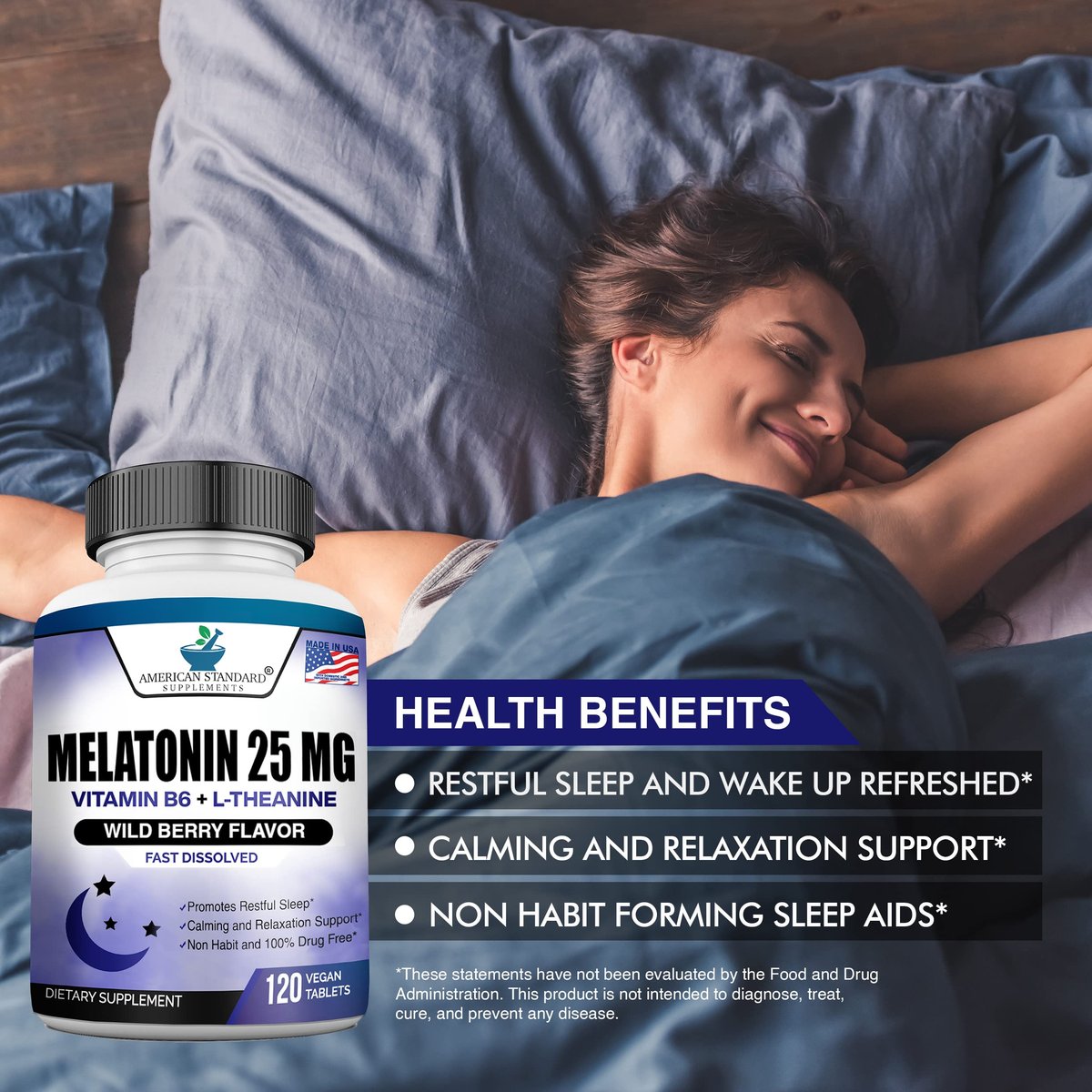 Melatonin 25mg pro Tablette, 120 Kautabletten mit L-Theanin & Vitamin B-6 - Unterstützt gesunden Schlafzyklus, fördert erholsamen Schlaf - Vegan, NON GMO, Hergestellt in USA